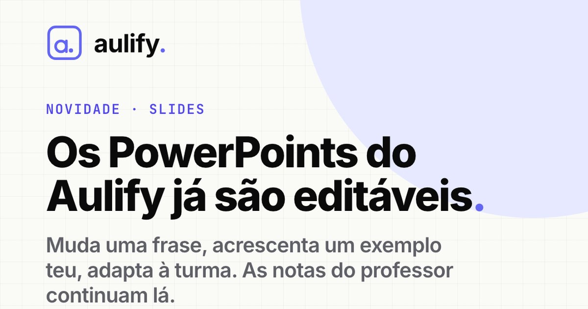 Cartão do Aulify com o texto «Os PowerPoints do Aulify já são editáveis»