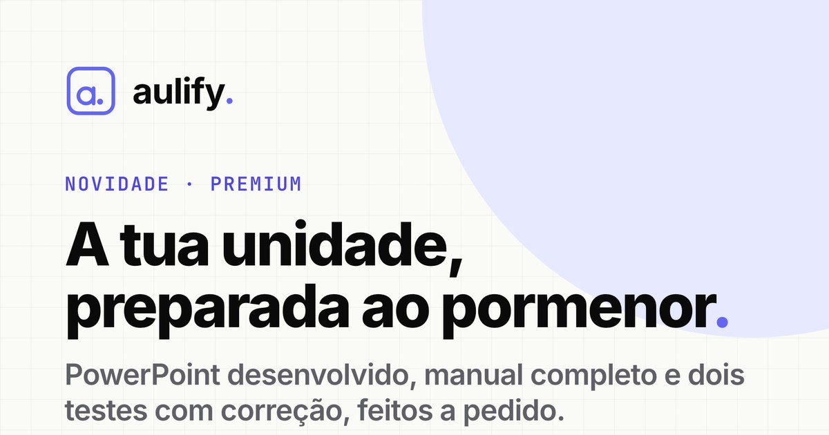 Cartão do Aulify com o texto «Premium: a tua unidade, preparada ao pormenor»