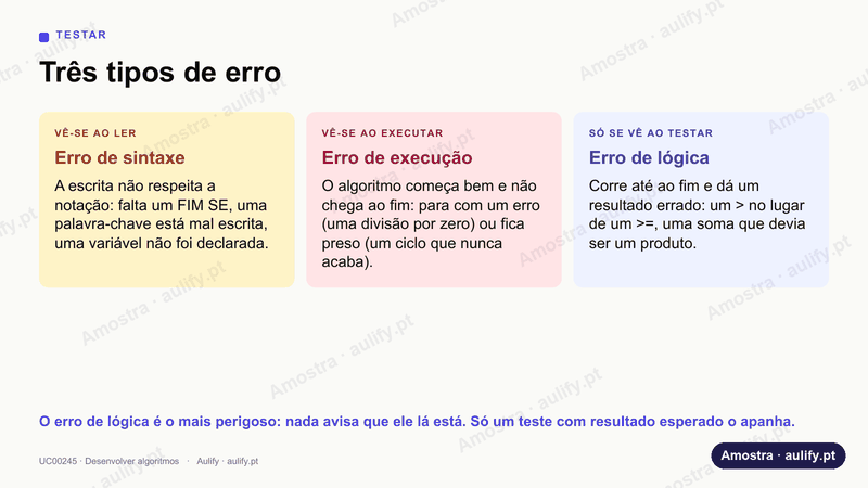 Diapositivo com os três tipos de erro